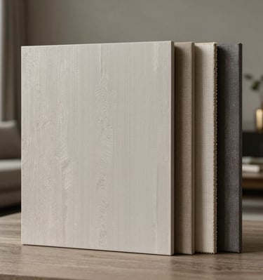 Warm beige velvet upholstery on a high-end armchair, bathed in soft ambient lighting.