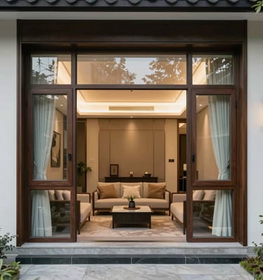 Luxurious gold-accented door handle on a matte black wooden door, reflecting refined elegance.