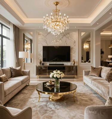 Ivory ceramic tiles arranged in a geometric pattern, illuminated by soft ambient lighting.