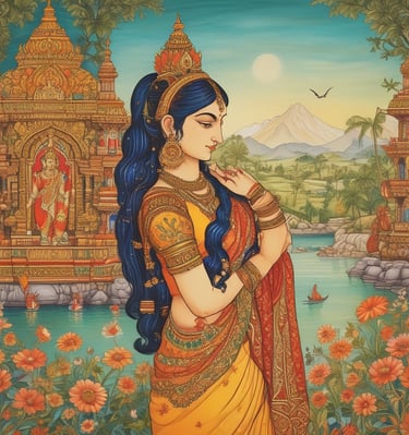 Detailed Tanjore painting of Lord Vishnu with rich natural colors and gold highlights.