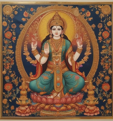 Artistic Tanjore painting of Lord Murugan with vibrant hues and shimmering gold foil.