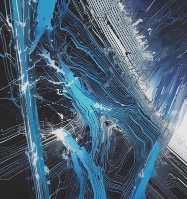 Close-up of holographic glass panels displaying biometric shield graphics with glitch-motion effects in a dark, liquid-metal environment