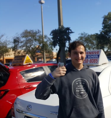 Student passing the driving test.