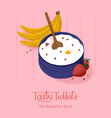a bowl of food with bananas and a spoon illustration