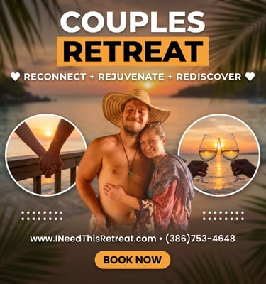A happy couple on a romantic tropical vacation for a sunset couples retreat getaway at Runaway Bay L