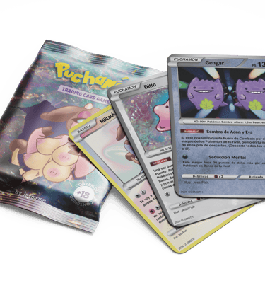 Sobre muestra con cartas coleccionables de Puchamon