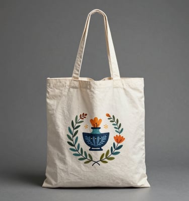 Eco-Friendly Canvas Tote Bag with Traditional Floral and Vase Graphic Print - Sana Fashion House