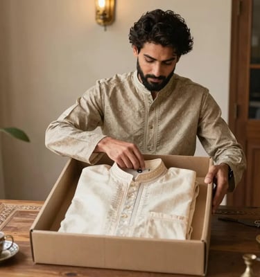 Premium Men's Cotton Kurta with Embroidered Neckline in Luxury Packaging - Sana Fashion House