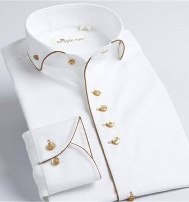 White Men's Salwar Kameez with Designer Gold Piping and Fancy Buttons - Sana Fashion House