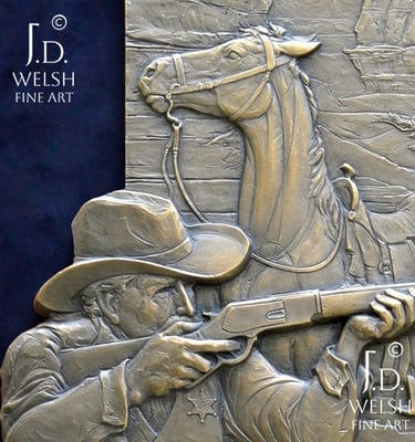 Boxed In - Western Bronze Relief Sculpture - Jeremiah D Welsh