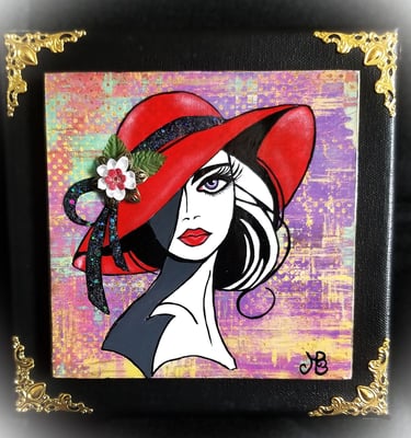 A woman in a red hat.