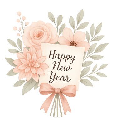 a happy new year's greeting card with flowers