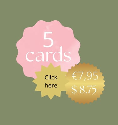 a pink and gold 5 - pack of 5 cards