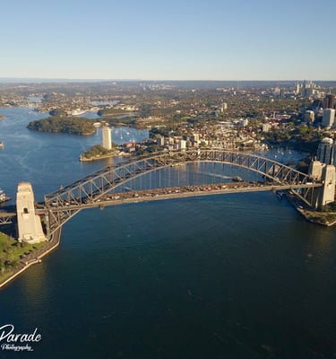The harbor bridge in Australia pictured from a drone