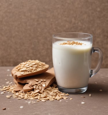 Close-up of creamy oat milk pouring into a coffee cup.