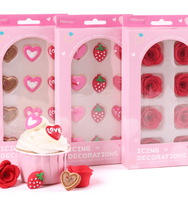 Edible Valentine Icing Decoration, Red Rose Icing Decoration, Royal Icing Heart Sprinkle, Strawberri