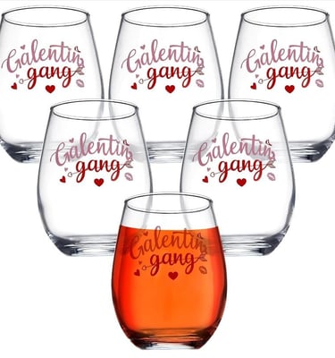 SiliFine 6 Pcs Galentines Day Stemless Wine Glass 18.6oz Valentine's Day Wine Glass Gifts for BFF