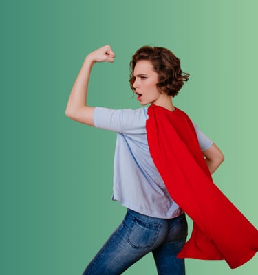 a woman in a red capelet and a red capelet