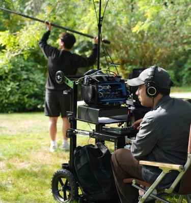 Sound recording team on set of Lupe Q and the Galactic Earworms