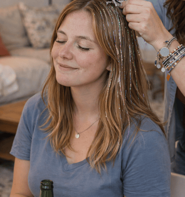 A blissful moment as I give my client fairy hair. 