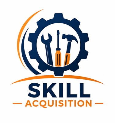 Skill Acquisition logo featuring a blue gear with a wrench, screwdriver, and hammer inside.