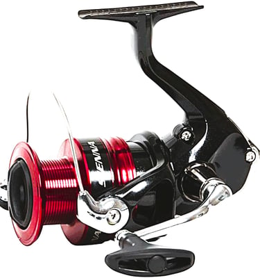 molinete shimano pesca leve cor preto com vermelho detalhes em branco posição invertida cabo cromado