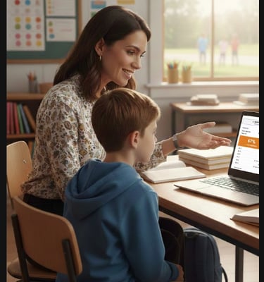 Teacher reviewing objective test results with student