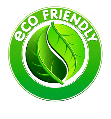 Green eco friendly circular logo featuring vibrant green leaves to represent sustainability and environmental protection.