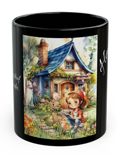 Black coffee mug with an illustration from Kozyun