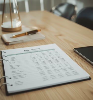 Table avec tableau de répartition budgétaire d’un événement.