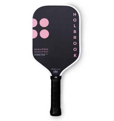  Holbrook MAV Pro pickleball paddle in black with pink accents, designed in Utah, USA.