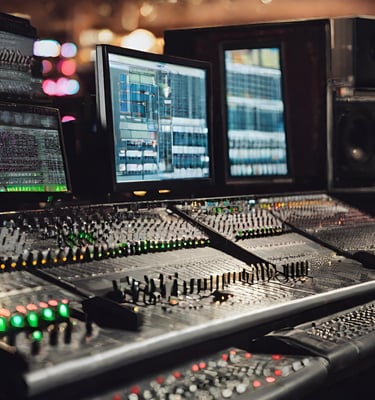 a sound board with multiple monitors and monitors