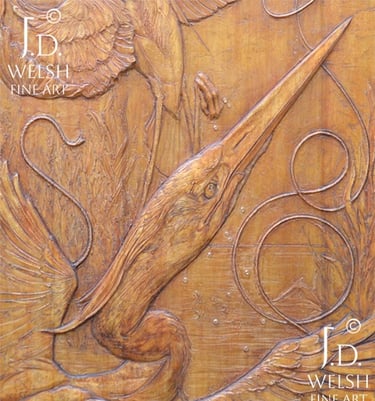 Visions of Farewell - Herons and Hot Air Balloon - relief - Marcel Jovine Prize - Jeremiah D Welsh