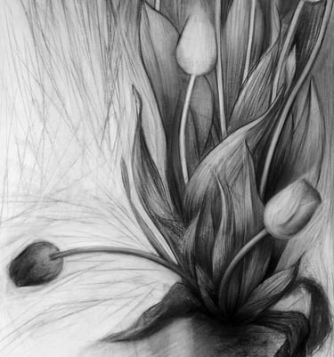 a black and white drawing of tulips
