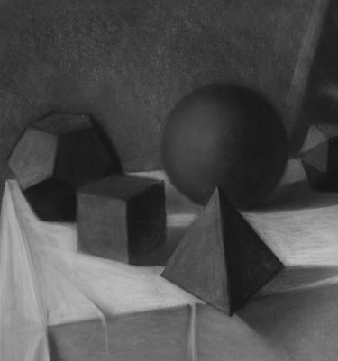 a black and white drawing of the Platonic solids