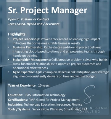 Sr. Project Manager for hire