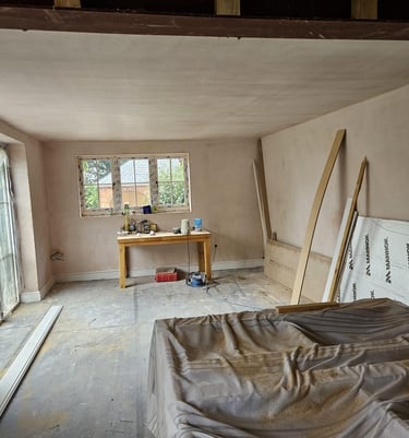 Skimming on newly built walls in Worcester by local plastering specialists, D and N.