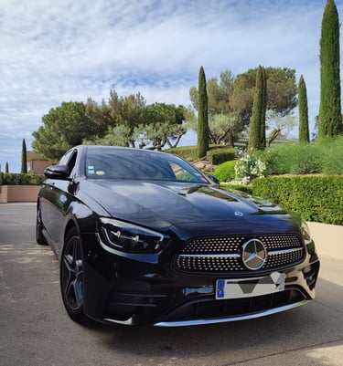 BLT Mercedes-Benz E-Class limousine parked in front of the Sheraton Hotel in Nice