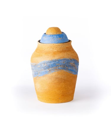 estelle del artisan urne funéraire en céramique en grès roux et engobe bleu
