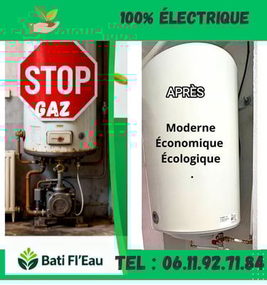 dépose d'une ancienne chaudière à gaz et une installation moderne et écologique de chauffe-eau 100 %