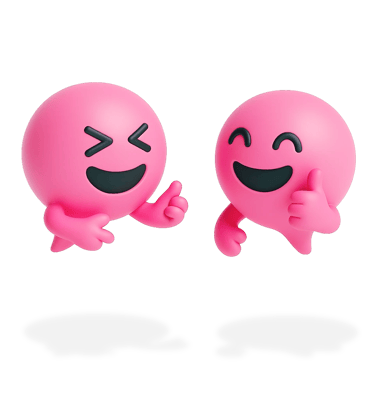 Two cheerful Blabit bubbles with closed happy eyes giving thumbs up gestures