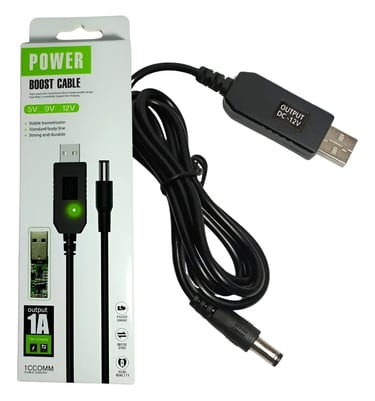 Cabo Usb Conversor De Tensão 5v Para 12v Boost Up 5.5mm /26