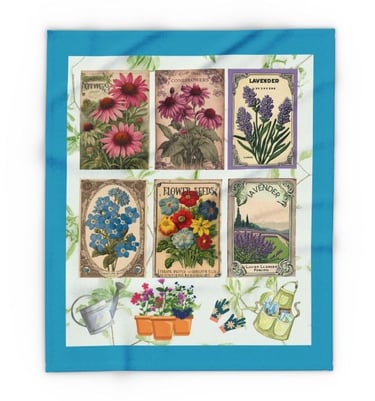 Vintage Seed Packet Garden-Inspired Throw Blanket