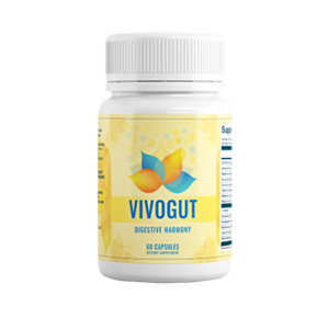 Vivogut Digestive Harmony probiotic supplement bottle with 60 capsules for gut health.