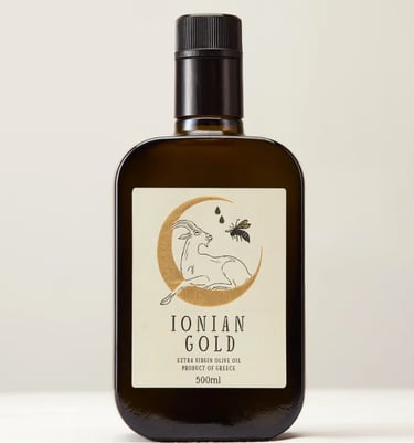 ionian black olive oil bottle