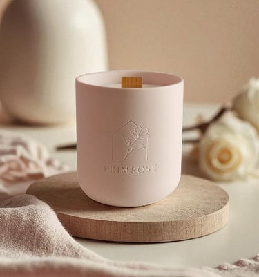 Rose scented candle with wooden wick in ceramic container