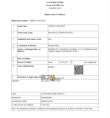 GST registration Certificate.