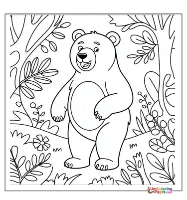 Bear coloring page for kids printable wild animal worksheet