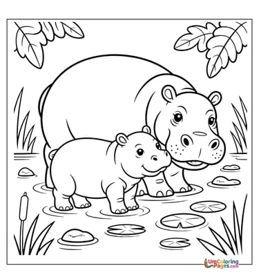 Hippopotamus coloring page river animal printable for kids