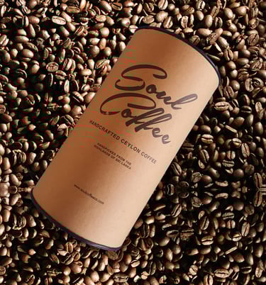 a coffee composite cup sitting on top of a pile of coffee beans